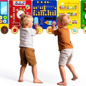 Urediso Train Activity Wall Busy Board Wooden Montessori Toy-0