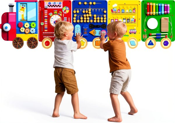 Urediso Train Activity Wall Busy Board Wooden Montessori Toy-0