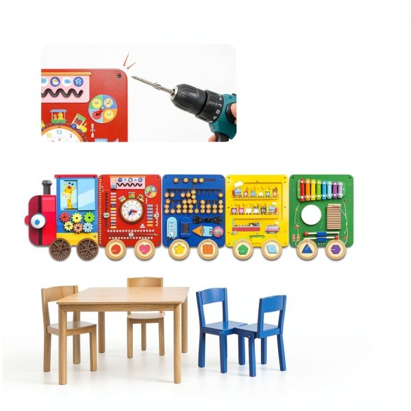 Urediso Train Activity Wall Busy Board Wooden Montessori Toy-1