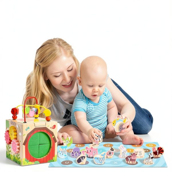 Tooysea Wooden Activity Cube Montessori Toy for Toddlers-4