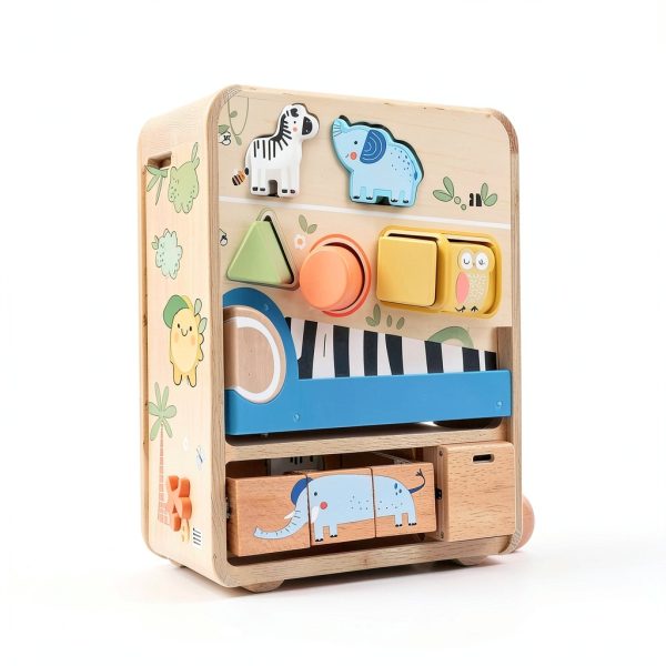 Wooden Activity Cube Pull Toy Montessori Toddler 1-3 Years-2