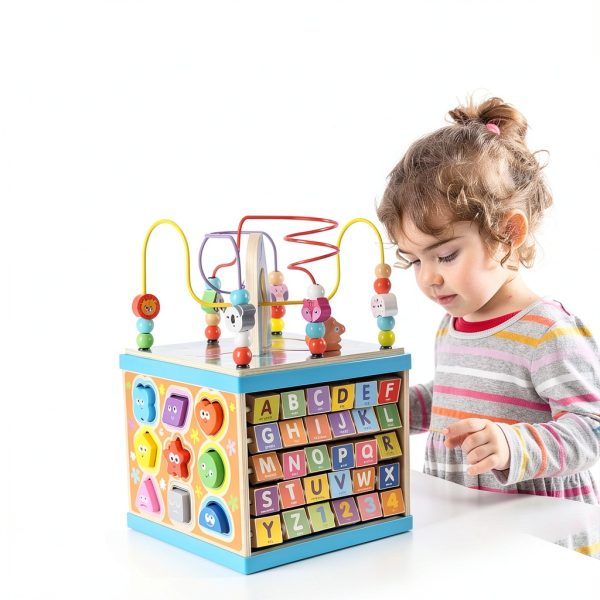 Qilay Wooden Activity Cube Educational Toy for Toddlers-1