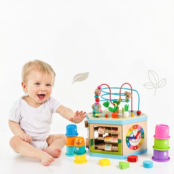 Vomocent Wooden Activity Cube Educational Toy for Toddlers-5