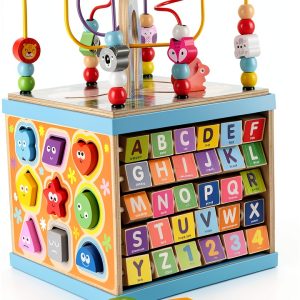 Qilay Wooden Activity Cube Educational Toy for Toddlers-0