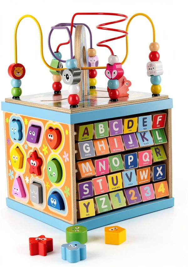 Qilay Wooden Activity Cube Educational Toy for Toddlers-0