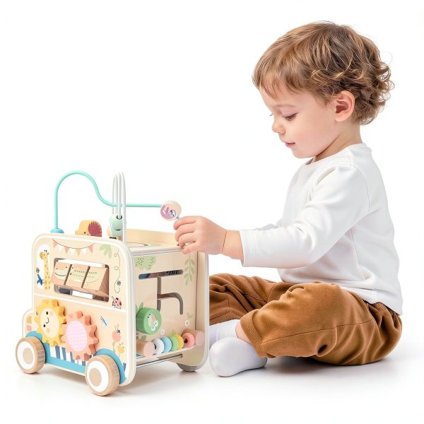 Wooden Activity Cube Pull Toy Montessori Toddler 1-3 Years-5