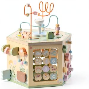 ROBOTIME Wooden Activity Cube Montessori Toy for Toddlers-0