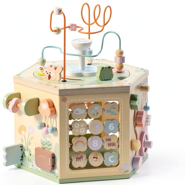 ROBOTIME Wooden Activity Cube Montessori Toy for Toddlers-0