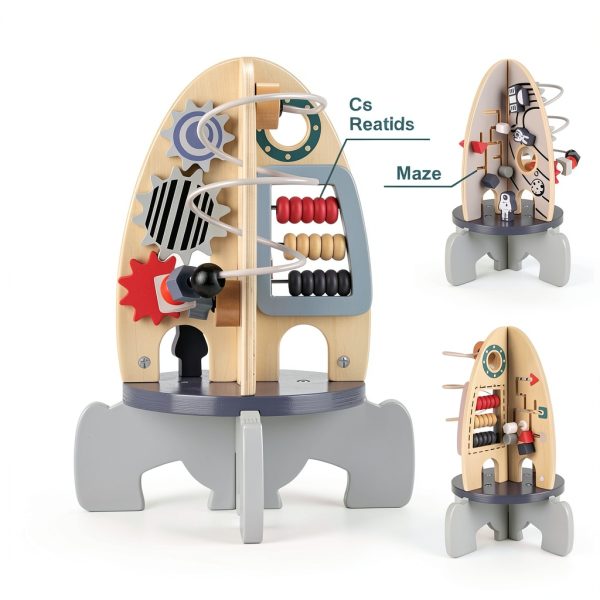 WDMIYA Rocket Activity Cube Wooden Toy for Toddlers 1 Year-5
