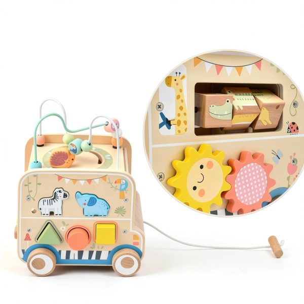 Wooden Activity Cube Pull Toy Montessori Toddler 1-3 Years-4
