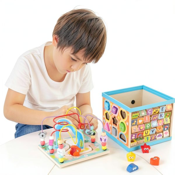 Qilay Wooden Activity Cube Educational Toy for Toddlers-5