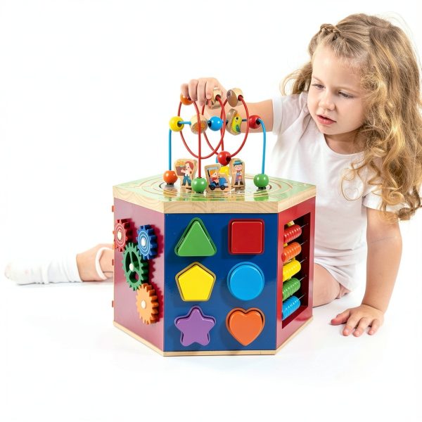 Wise Wood Activity Cube Wooden Toy for Toddlers Farm Theme-4