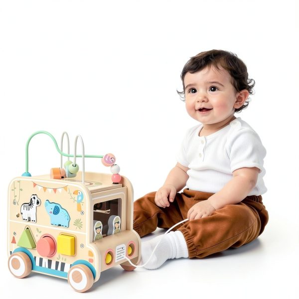 Wooden Activity Cube Pull Toy Montessori Toddler 1-3 Years-1