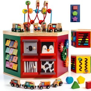 Wise Wood Activity Cube Wooden Toy for Toddlers Farm Theme-0