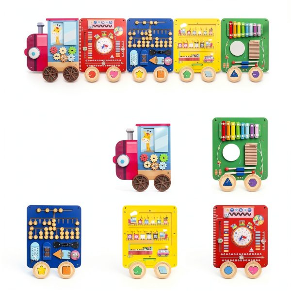 Urediso Train Activity Wall Busy Board Wooden Montessori Toy-3