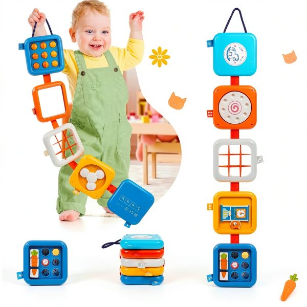 Qishu Montessori Busy Board Activity Cube for Toddlers 2-4-3