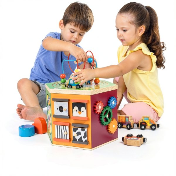 Wise Wood Activity Cube Wooden Toy for Toddlers Farm Theme-2