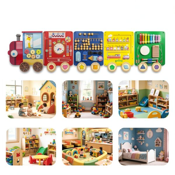 Urediso Train Activity Wall Busy Board Wooden Montessori Toy-4
