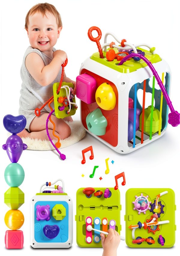 Kecristv Activity Cube Toddler Toy 7 in 1 Montessori-0