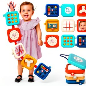Qishu Montessori Busy Board Activity Cube for Toddlers 2-4-0