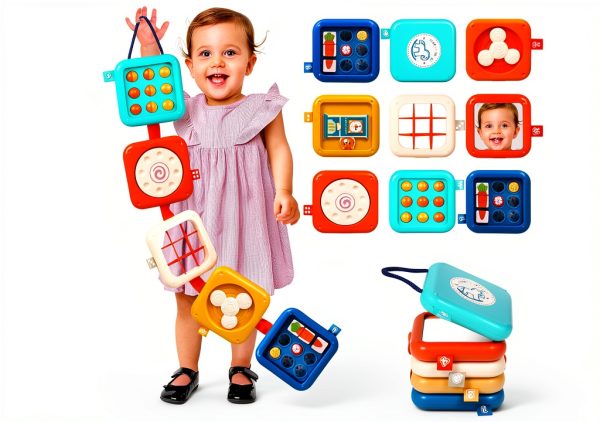 Qishu Montessori Busy Board Activity Cube for Toddlers 2-4-0