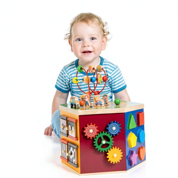 Wise Wood Activity Cube Wooden Toy for Toddlers Farm Theme-1