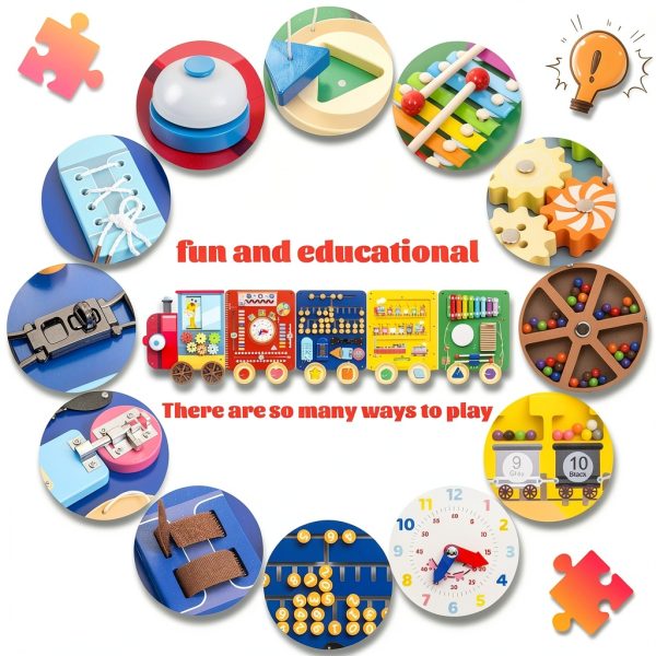 Urediso Train Activity Wall Busy Board Wooden Montessori Toy-2