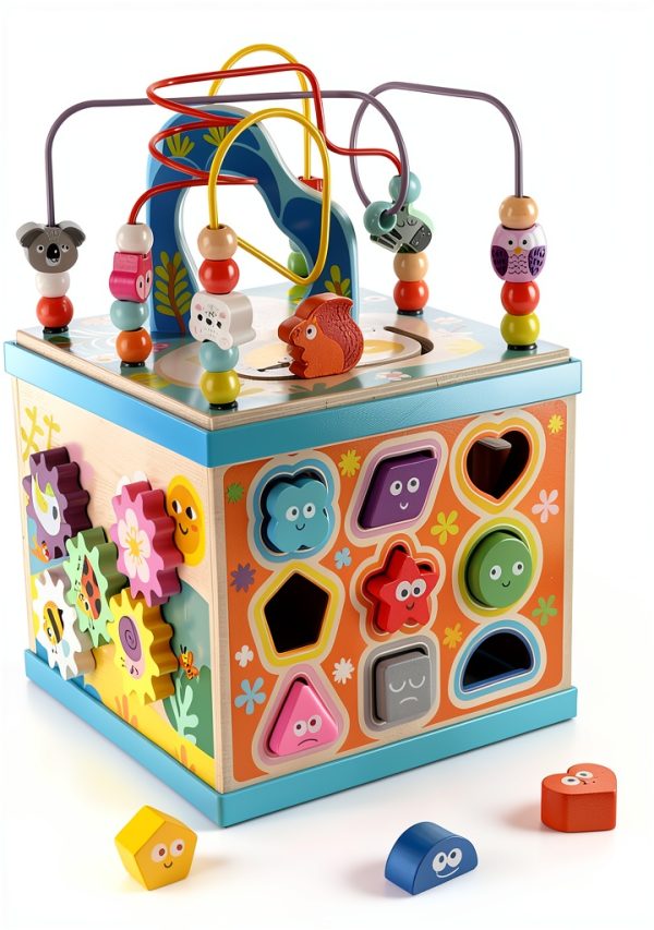 Qilay Wooden Activity Cube Educational Toy for Toddlers-7