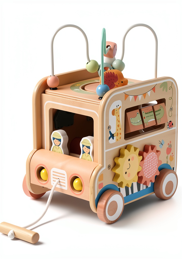 'Wooden Activity Cube with multiple play activities for toddlers'