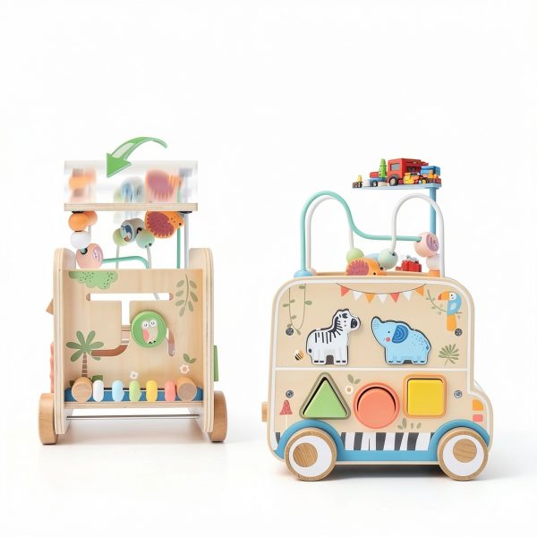 Wooden Activity Cube Pull Toy Montessori Toddler 1-3 Years-3