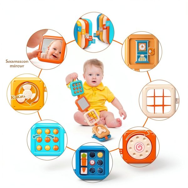 Qishu Montessori Busy Board Activity Cube for Toddlers 2-4-2
