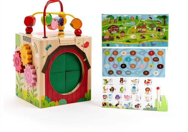 Tooysea Wooden Activity Cube Montessori Toy for Toddlers-2