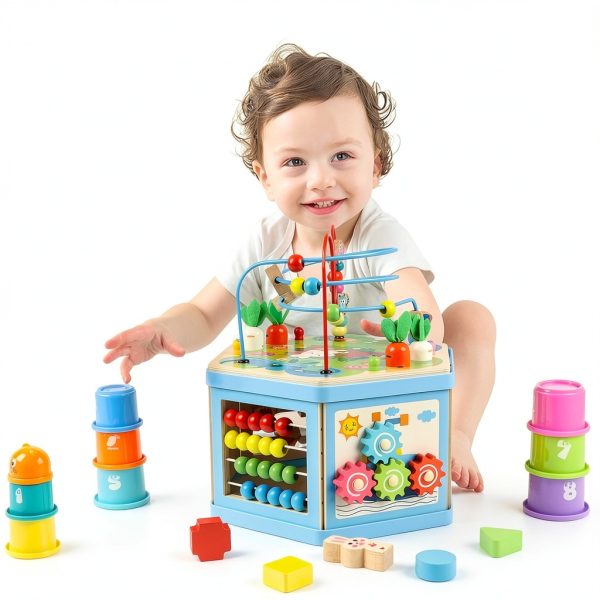 Vomocent Wooden Activity Cube Educational Toy for Toddlers-6
