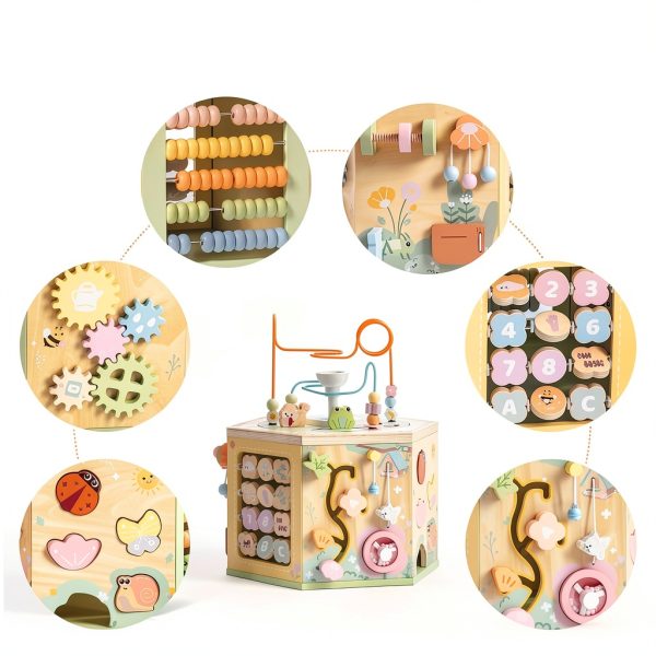 ROBOTIME Wooden Activity Cube Montessori Toy for Toddlers-3