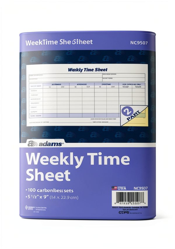 Adams Time Sheet, 9 x 5.5 Inch, Weekly Format, 2-Part, Carbonless, 100-Pack, White, Canary (NC9507)-1