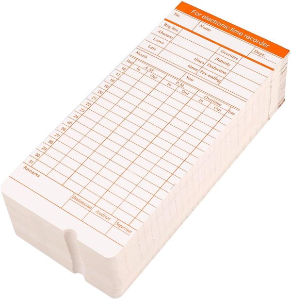 Flexzion Time Cards, Monthly Timesheet, Clock Timecard - 270 Pack, 6 Column 2-Sided Orange/Blue, Card for Time Punch Clock, Employee Attendance, Payroll Recorder, Small Business-3