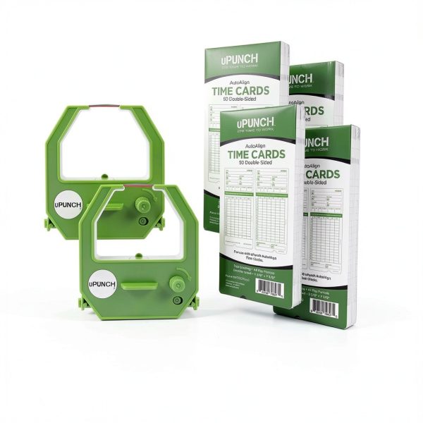 uPunch 2 Pack Ribbon/200 Card Combo for Green HN3000 Clock Refill-4