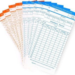Flexzion Time Cards, Monthly Timesheet, Clock Timecard - 270 Pack, 6 Column 2-Sided Orange/Blue, Card for Time Punch Clock, Employee Attendance, Payroll Recorder, Small Business-0