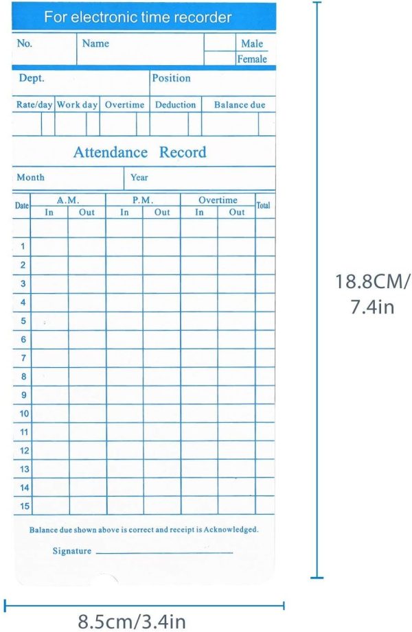 Flexzion Time Cards, Monthly Timesheet, Clock Timecard - 270 Pack, 6 Column 2-Sided Orange/Blue, Card for Time Punch Clock, Employee Attendance, Payroll Recorder, Small Business-5