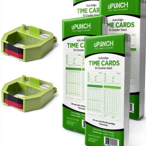 uPunch 2 Pack Ribbon/200 Card Combo for Green HN3000 Clock Refill-0