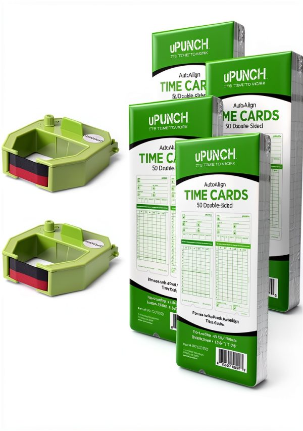 uPunch 2 Pack Ribbon/200 Card Combo for Green HN3000 Clock Refill-0